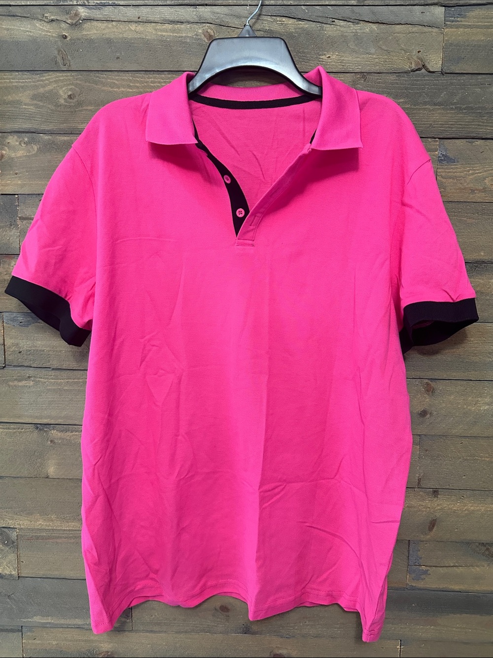 Men's Hot Pink Polo Shirt with Black Trim